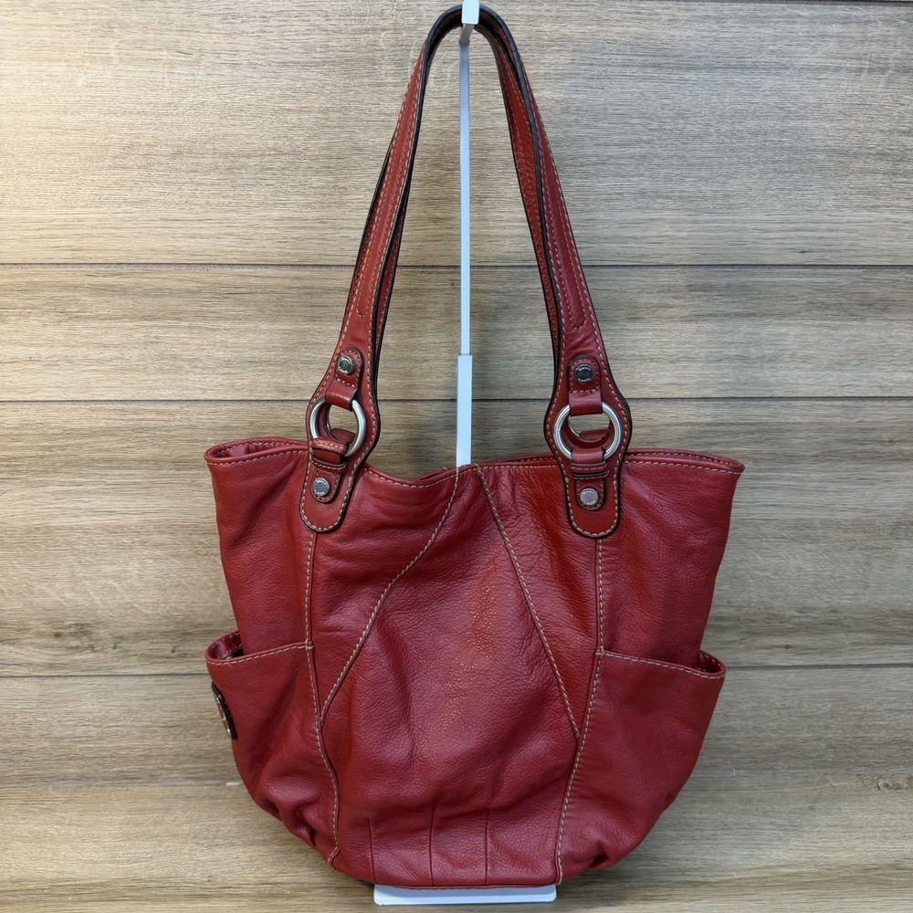 Vintage Tignanello Red Leather Bucket Bag Slouchy Hobo Shoulder Purse Large